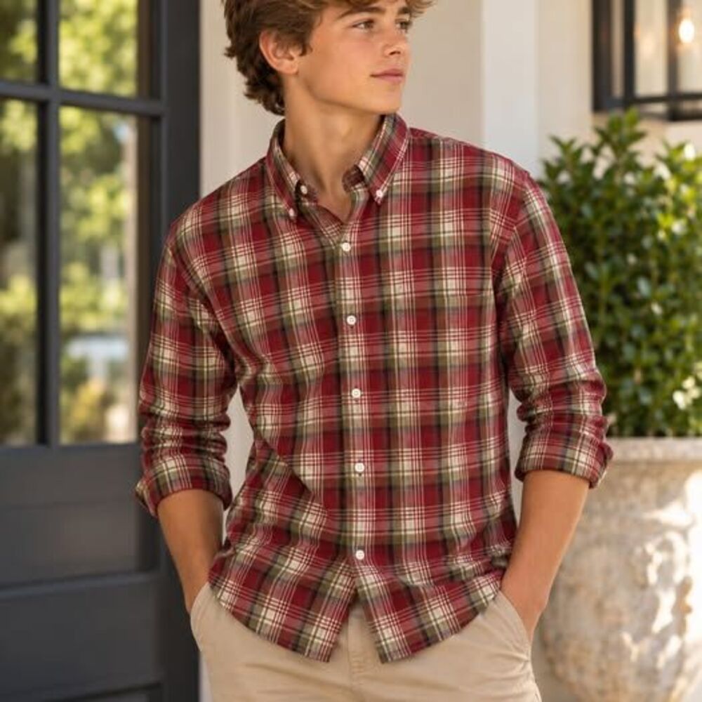 Y2K  Abercrombie & Fitch Muscle Button-Down Plaid Shirt Red/Green  Men's Medium